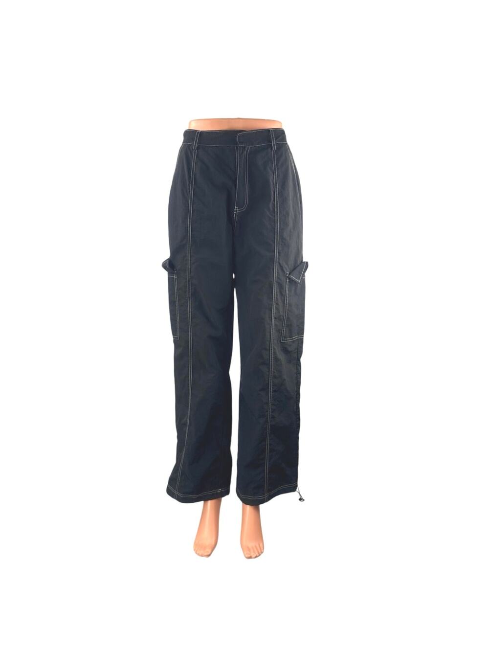 Rebelflow Black High Waisted Straight Palazzo Wide Leg Cargo Trousers Pants S